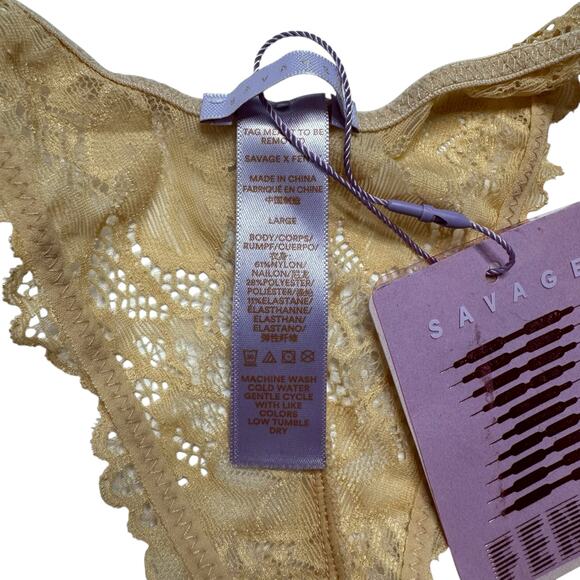 SAVAGE X FENTY *NEW* Floral Lace Racerback Bralette in Beige Size Large Unlined - Picture 3 of 3